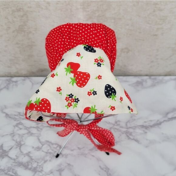 Vintage Bonnet Red and White Polka Dot Strawberry Kids Sun Hat Bicentennial - Picture 7 of 12